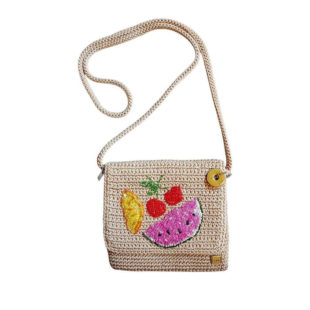 Vintage The Sak Crocheted Crossbody Purse Bag Vibrant Beaded Summer Fruit Detail